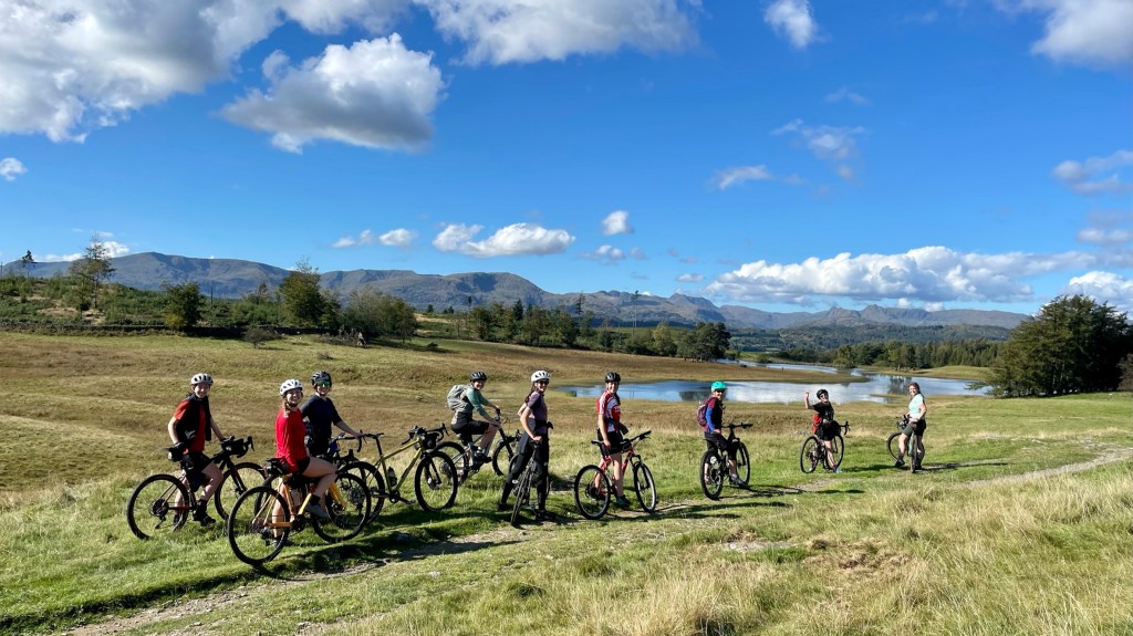 A group of women in the distance on their bikes